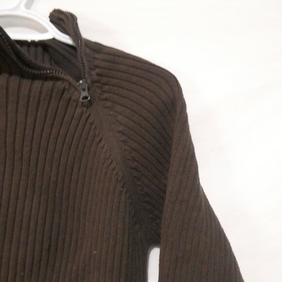 URBAN BEHAVIOR | medium | Classic Dark Brown Ribbed Sweater | Zip Mock Neck - Picture 6 of 16